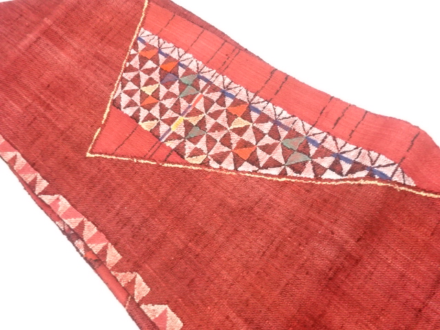 手織り真綿紬斜線に幾何学模様織出し名古屋帯